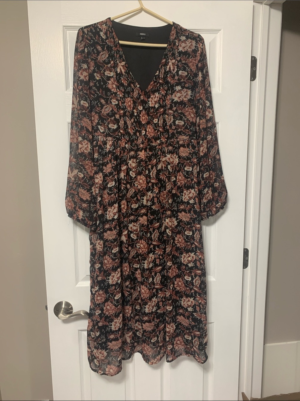 Mexx Black Floral V-Neck Maxi Dress with Pink Accents